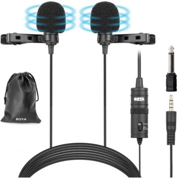 Boya BY-M1DM Dual Lavalier Microphones, Omnidirectional Condensor Clip on Lapel Microphones