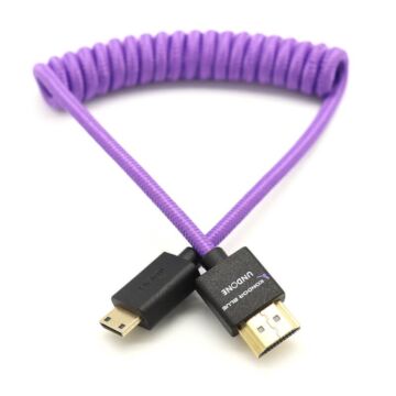 Kondor Blue KONMNFHDMI12P Gerald Undone Mini HDMI to Full HDMI Cable 12"-24" Coiled (LIMITED PURPLE EDITION)