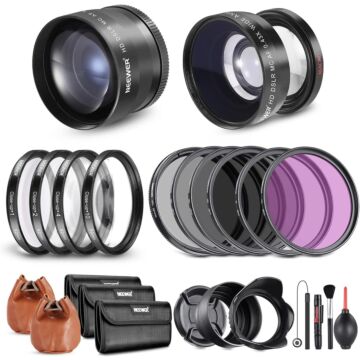 NEEWER 52mm Lens and Filter Set: Wide Angle 2Plus|Telephoto Additional APS-C Lens |Close Up Macro/ND/UV/CPL/FLD Filters