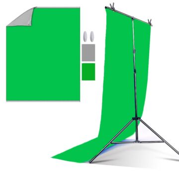 Greenscreen Background Streaming Kit | Green and Grey Reversible  with T Shaped Support Stand 