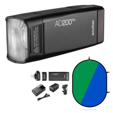 Godox AD200 Pro 200Ws Portable Flash With 100x150cm Pop Up Greenscreen 