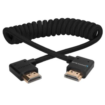 Kondor Blue KONFHDMI12RABK Right Angle Full HDMI Cable for On-Camera Monitors 12"-24" Braided Coiled